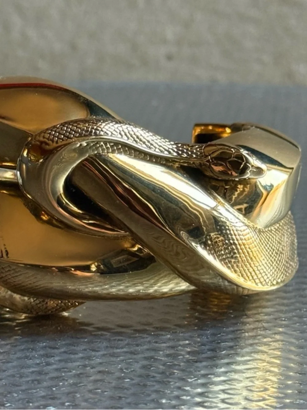 NEW Alexander McQueen Snake Open Cuff in Light Antique Gold Sz Medium {$890}